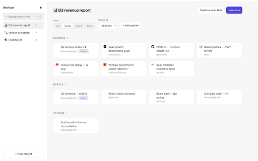 Workset :: Everything for one piece of work — tabs, docs, notes — in one place.