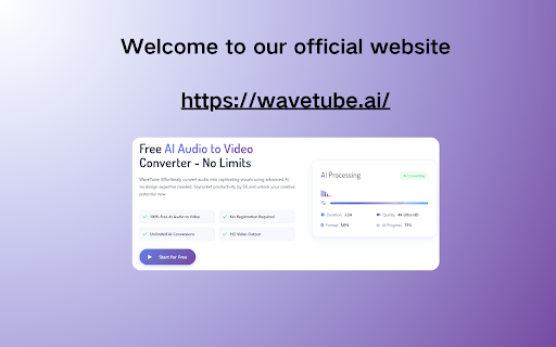 WaveTube - Online Free AI Audio To Video (No Sign-Up) :: Free AI audio to video converter. Transform podcasts, music, voiceovers into stunning videos with AI.