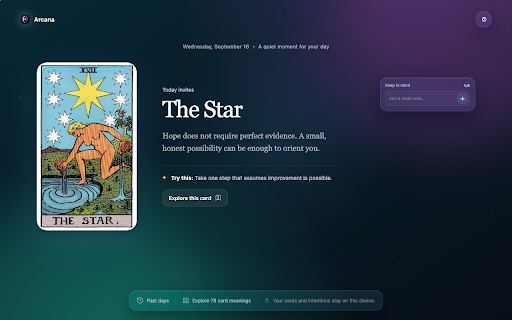 Arcana — Daily Tarot :: A calm daily tarot reflection each time you open a new tab.