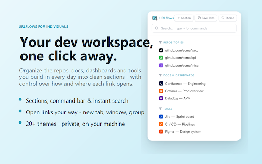 URLflows for Individuals :: A sleek bookmark manager in your browser sidebar.