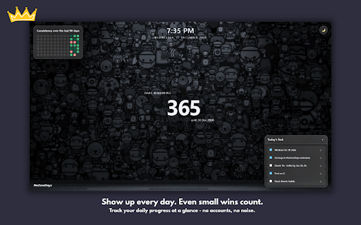 NoZeroDays :: A minimalist new tab that helps you stay consistent and avoid zero days.