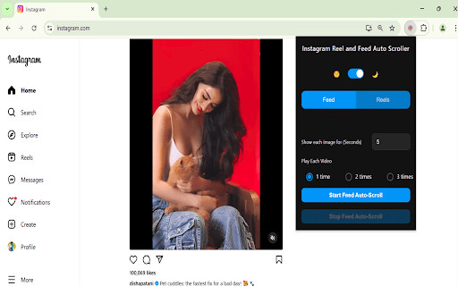 Reel and Feed Auto Scroller :: Automatically scrolls through Instagram posts and reels with smart timing
