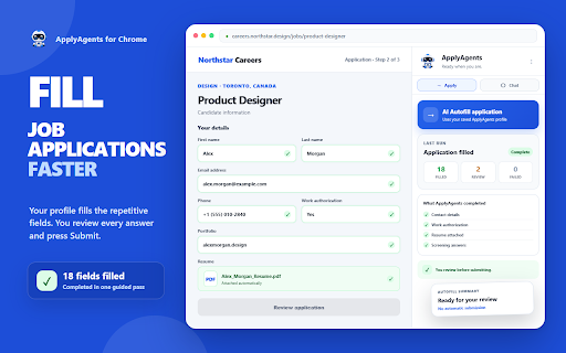 ApplyAgents :: AI-assisted job autofill with verification, resume support, and no automatic submission.