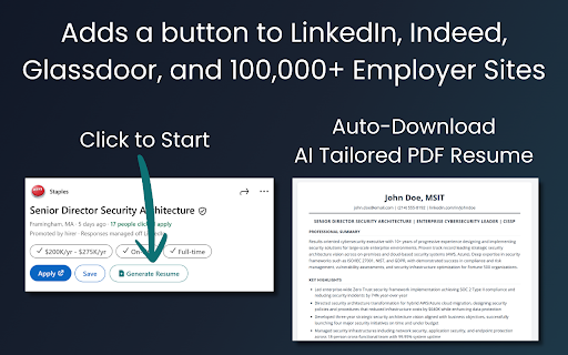 One-Click Resumes - AI Resume Builder :: Create AI-tailored resumes in one click from job postings on LinkedIn, Indeed, Glassdoor & 100,000+ employer sites.