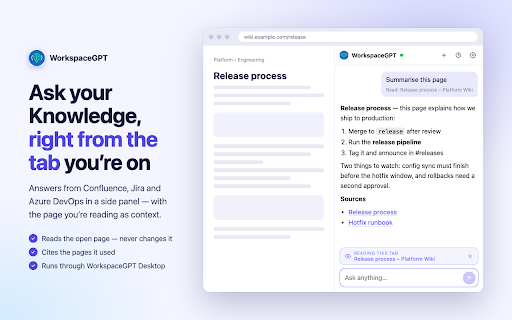 WorkspaceGPT :: Ask questions about your Confluence & Azure DevOps knowledge, in the browser.