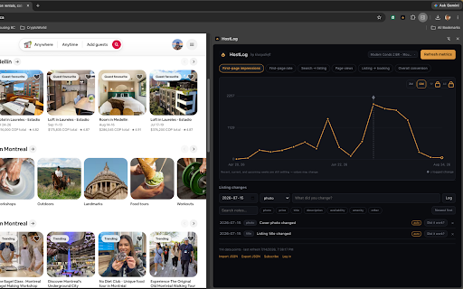 HostLog — Airbnb Analytics & Stats :: Airbnb analytics for hosts: track views, conversion & bookings over time, and see whether each listing edit actually helped.