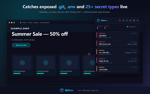 GitPwn :: Advanced detector for exposed .git/.svn/.hg repositories, leaked secrets and sensitive files on websites