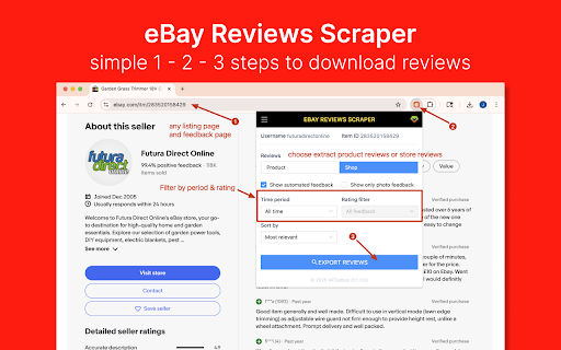 eBay Reviews Scraper - Extract eBay Reviews to CSV/Excel/JSON :: Scrape eBay product reviews to CSV/Excel/JSON. Save eBay reviews to your computer