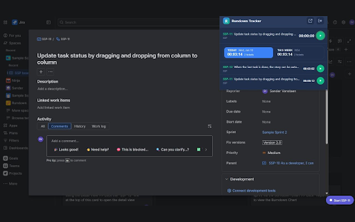 Rundown Tracker :: Start and stop a Rundown time tracker right on any Jira issue — no Jira plugin needed. Syncs with your Rundown workspace.