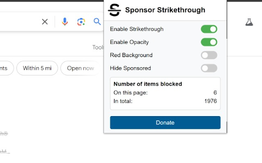 Sponsor Strikethrough :: Strikethrough, highlight, or hide sponsored results on your search pages.