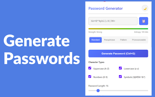 Random Password Generator :: Generate secure passwords with advanced customization, passphrases, and pattern-based options. Zero data collection.