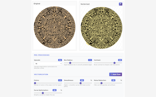 Vector Converter Pro :: Convert raster images (JPEG, PNG) to clean, colorful SVG vectors with AI-powered tracing and real-time preview.
