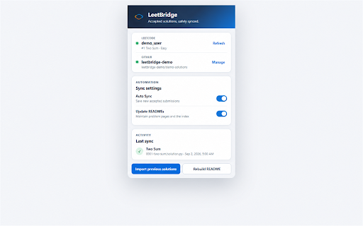 LeetBridge - LeetCode to GitHub Sync :: Automatically sync accepted LeetCode solutions to a polished GitHub repository you choose.