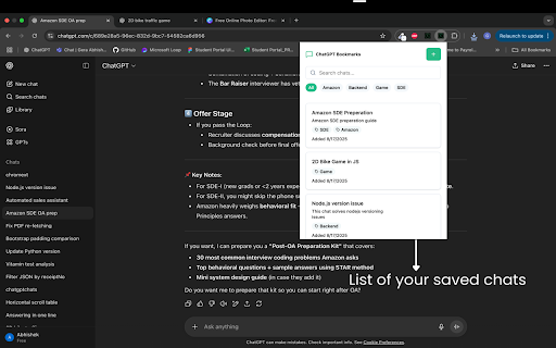 ChatGPT Bookmarks :: Save, organize, and search ChatGPT chats with tags, pins, and cards.