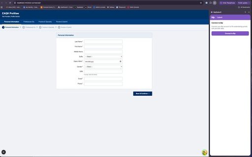 bipSubmit :: Submit providers to payer and hospital portals from their Bip profile, and track the submission.