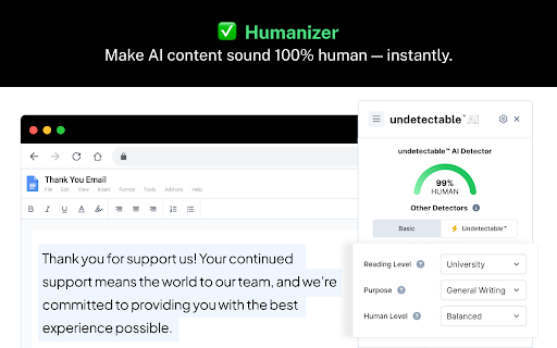 Undetectable AI: Your AI tool kit :: Rewrite and scan your content anywhere you write online.