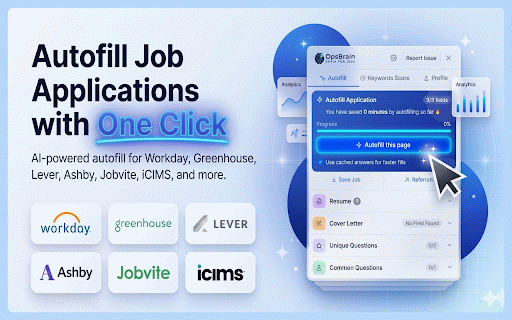 OpsBrain Autofill – Instant Job Applications, Job Match, AI Tailor Resume :: Fill job application forms with your resume data. Learns new questions and reuses answers.