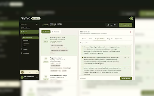 Alynd Application Assistant :: Alynd side panel assistant for uploading a selected CV into job application forms.