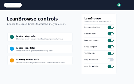 Barebone Web - Clean, Fast & Calm Browsing :: Trim motion, media, trackers, and idle tabs so Chrome feels lighter.