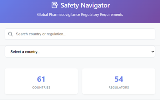 Safety Navigator :: Quick access to pharmacovigilance regulatory guidelines for 50+ countries worldwide