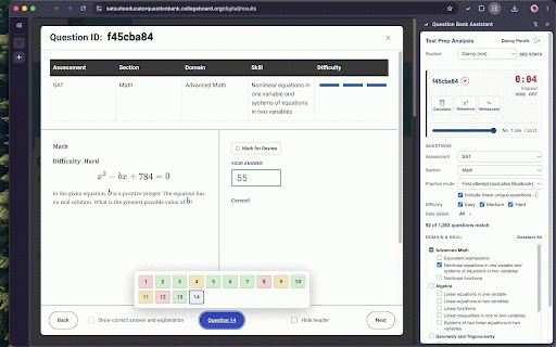 Question Bank Assistant :: Track your progress on the SAT Question Bank and know where your time is best spent.