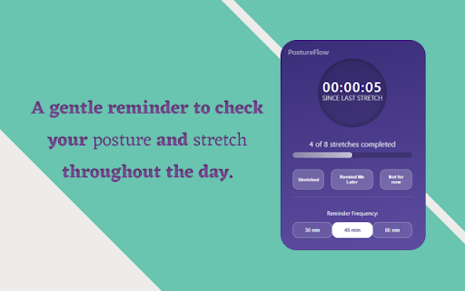 PostureFlow :: A gentle reminder to check your posture and stretch throughout the day.