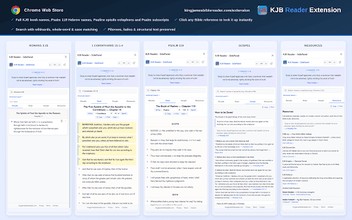 KJB Reader - SidePanel :: Search, read, and look up King James Bible verses from any web page via sidebar panel.