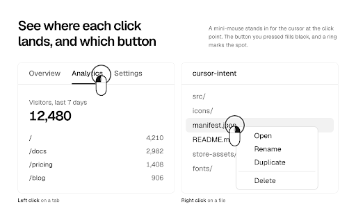 Show Clicks & Keystrokes on Screen – InputCast :: Shows mouse clicks, drags, scrolls, keystrokes and shortcuts on screen, for screen recordings, screencasts, demos and tutorials.