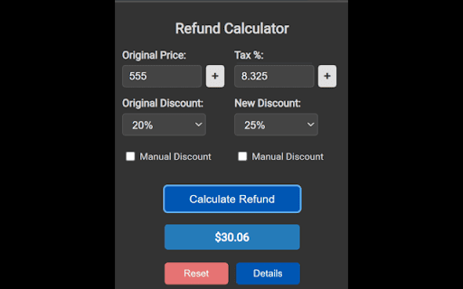 Refund Calculator :: Calculate refund amounts including tax and discounts.