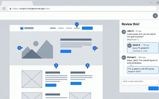 Design review :: Add pins and threaded comments on any page, with optional team sync. Set your name and email in Profile for future notifications.