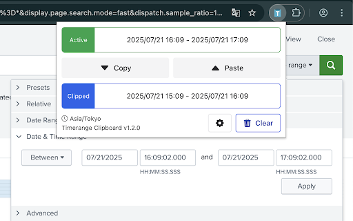 Timerange Clipboard :: An extension that makes it easy to copy and paste time ranges in URLs between different web pages.