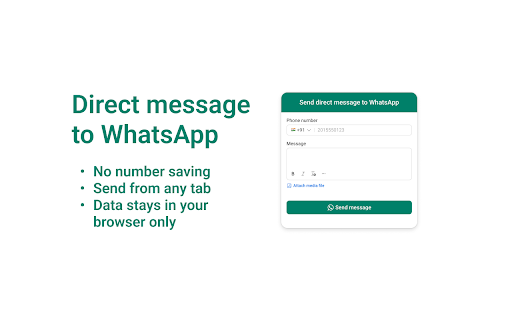 Send WhatsApp direct message :: Easily send message to whatsapp without saving numbers directly from any tab.