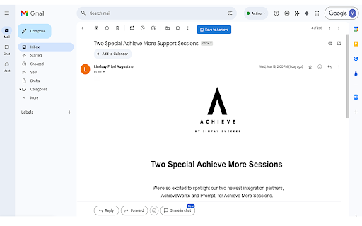 Achieve Email Saver :: Save emails from Gmail to Achieve student records. Built for Independent Educational Consultants (IECs).