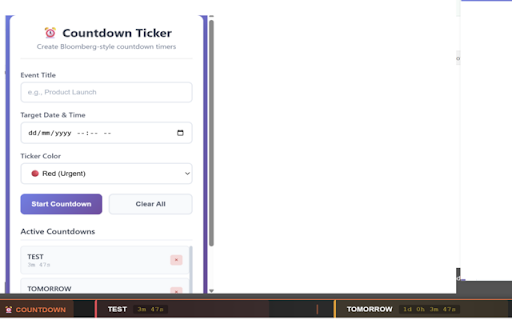 Countdown Ticker :: Display countdown timers in a Bloomberg-style ticker at the bottom of web pages