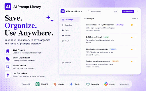 AI Prompt Library Pro :: Save, search and reuse prompts with cloud sync and Pro features.