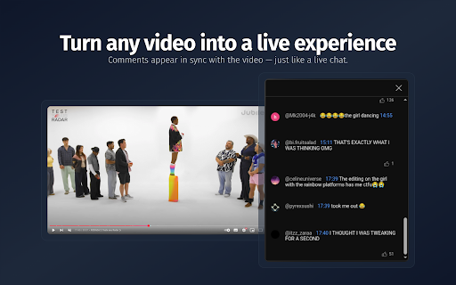 Youtube aLive - Read comments like a live chat :: aLive makes YouTube videos feel live. Comments show up in sync with the video — just like a live stream.