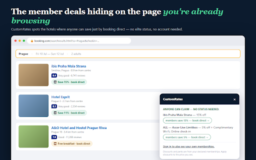 CustomRates :: See the discounts and perks your loyalty memberships actually unlock — right on the search page.