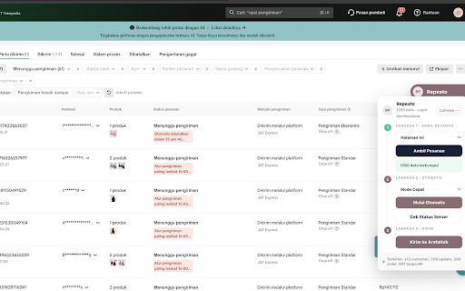 Repeato - Order Extractor :: Ekstrak data pesanan marketplace seller ke CSV, Repeato, dan Google Spreadsheet.