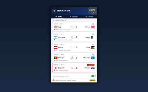 FIFA World Cup 2026 :: Live scores, schedule, standings & reminders for FIFA World Cup 2026 (USA, Canada, Mexico).