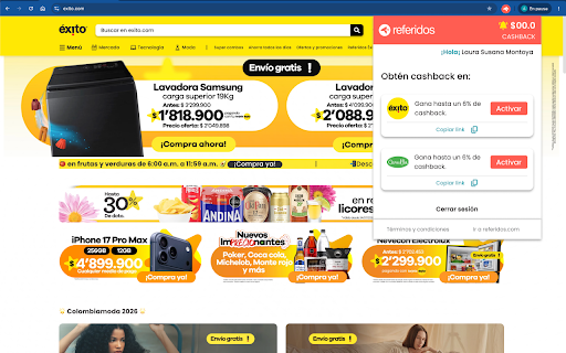 Referidos Éxito :: Activa tu cashback y gana hasta el 6% en tus compras.