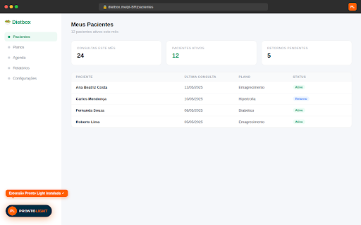 Pronto Light Parceiros :: Indique pacientes e acompanhe seus resultados diretamente no Dietbox, WebDiet e outros softwares de nutrição.
