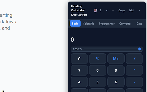 Floating Calculator Overlay Pro :: A draggable floating calculator that works on any webpage—instant calculations anywhere while browsing.
