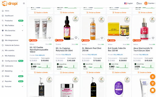 Dropdata para Dropi :: Añade ventas y minigráficos al catálogo y proveedores de Dropi, y analiza cada producto sin salir de la página.