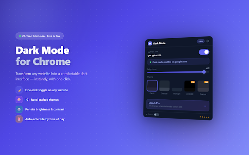 Dark Mode for Chrome :: One-click dark mode for any website. Reduce eye strain with beautiful dark themes. Adjust brightness per site.