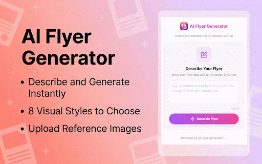 AI Flyer Generator - Instant Design Tool :: Create professional flyers instantly with AI — describe your idea, choose a style, and generate print-ready designs in seconds. No…