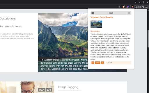 Visionati Image Scanner :: Unlock the power of AI to analyze images with a single right-click using Visionati Image Scanner. This extension brings…