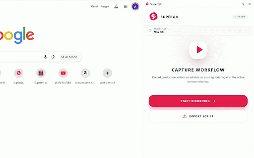 SuperQA Recorder :: Capture workflow and validate scripts against the active browser tab.