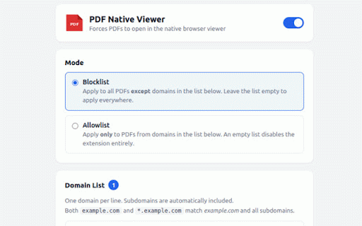 PDF Native Viewer :: Forces PDFs to open in the browser's native PDF viewer instead of downloading.