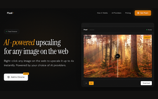Pixel :: AI-powered image upscaling. Right-click any image to enhance it instantly.