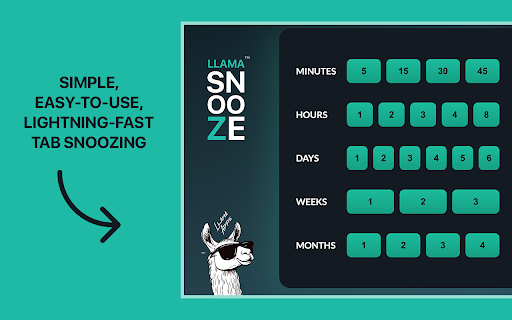 Llama Snooze™ :: Llama Snooze™ is a simple, beautiful way to snooze browser tabs and bring them back later—exactly when you need them.